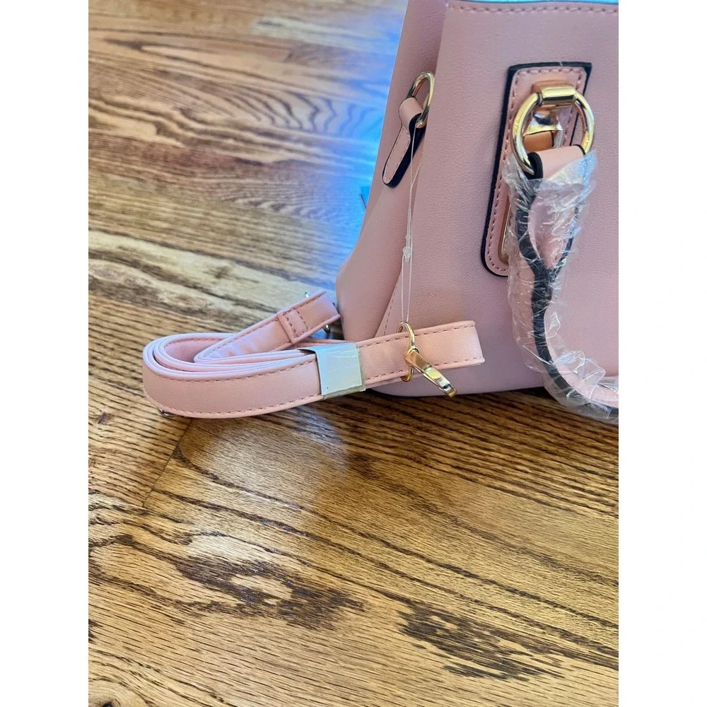 La Terre Satchel Crossbody Bag Womens Small Pink New Vegan Leather Gold Hardware